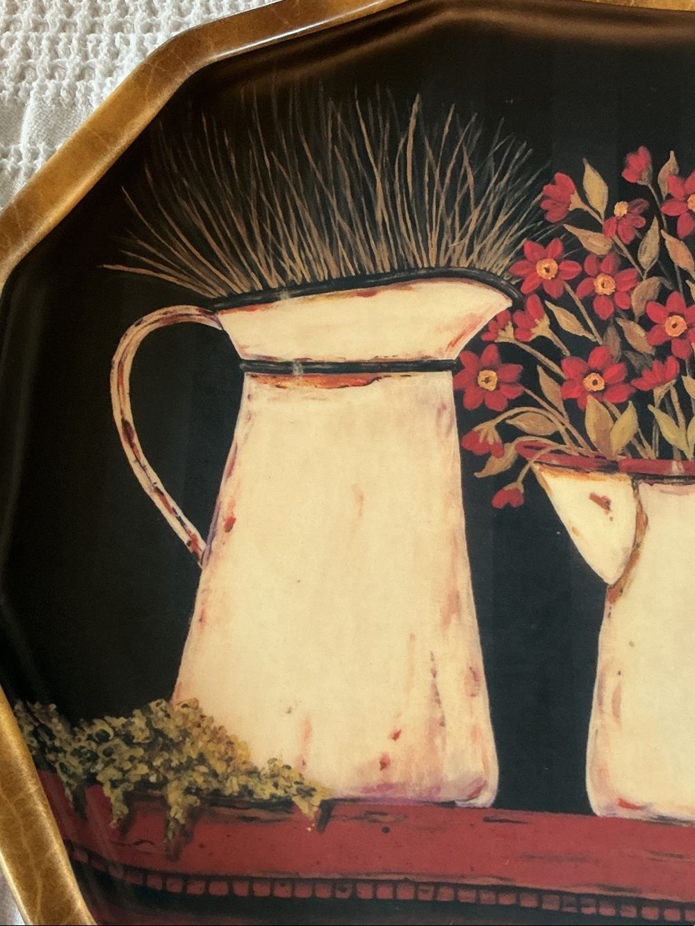 Black and Cream Floral Pitcher Decorative Wall Tray - Picture 3 of 9